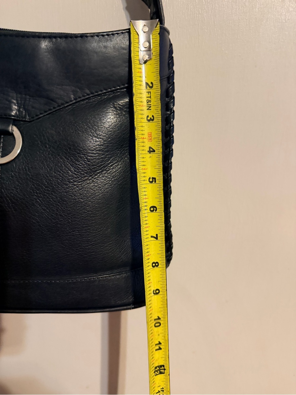 Vintage Black Genuine Leather Shoulder Bag Made in Colombia Braided Trim - Picture 10 of 15